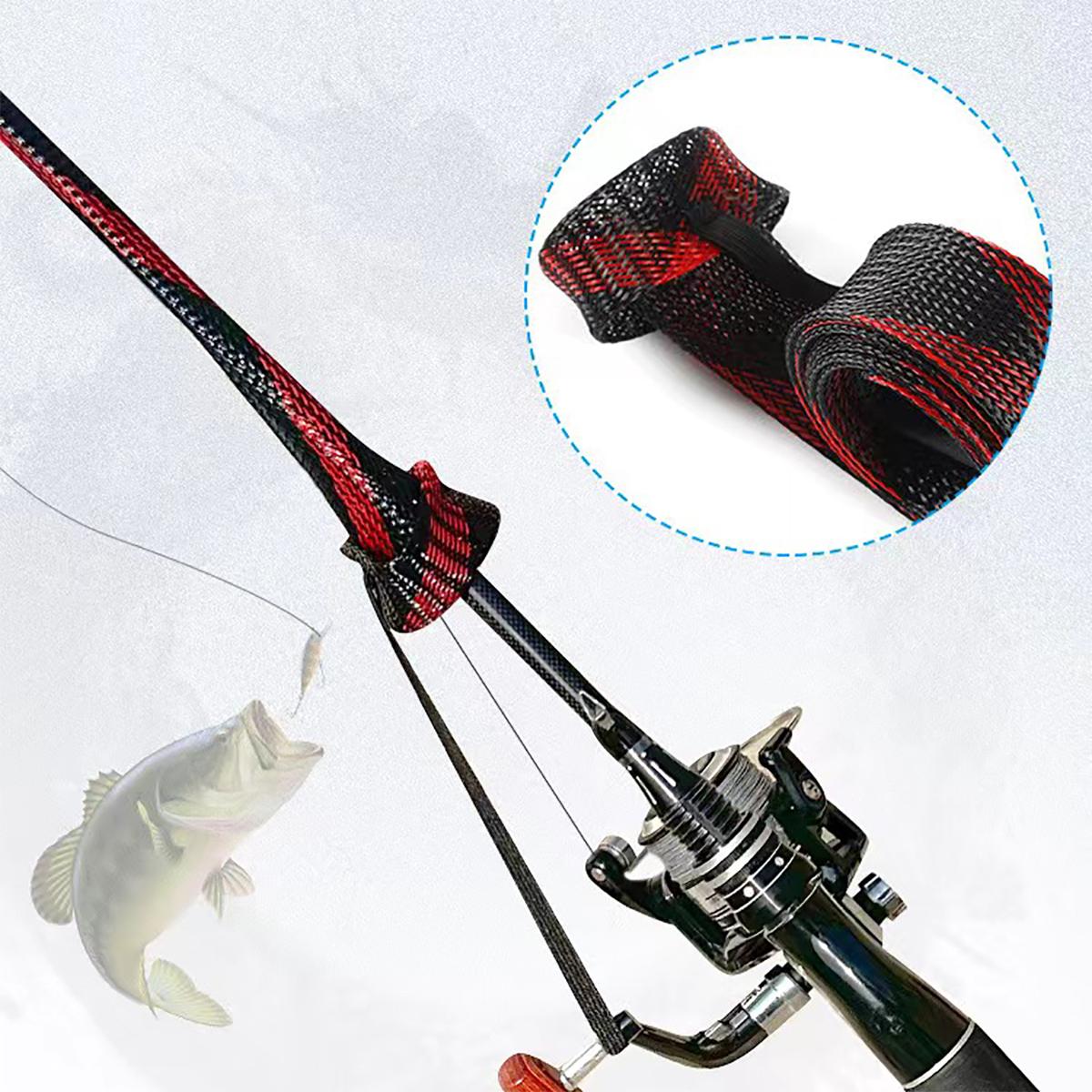 Fishing Rod Casting - ปลอกหุ้มคันเบ็ดตกปลา ปลอกถักตาข่ายป้องกัน อุปกรณ์ตกปลา เหมาะสำหรับคันเบ็ดแบบสปินนิ่ง แคสติ้ง และตกปลาน้ำแข็ง