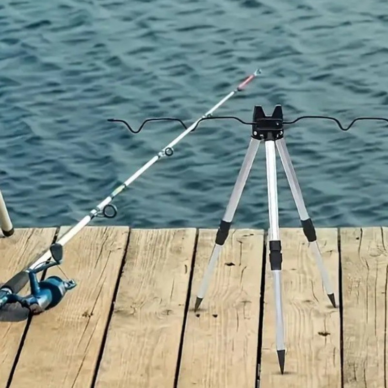 Fishing Rod Casting - ชุดอุปกรณ์ตกปลา 1 ชุด ขาตั้งคันเบ็ดแบบยืดหดได้ ทำจากอลูมิเนียมอัลลอยด์ รูปทรงสามเหลี่ยม