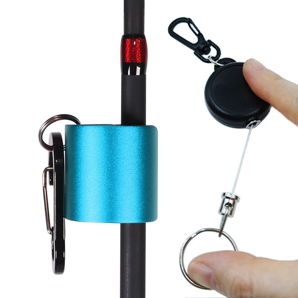 Fishing Rod Fly - ชุดอุปกรณ์ตกปลาแบบพกพา 1 ชุด พร้อมคลิปหนีบคันเบ็ดแบบยืดหดได้ ที่เก็บคันเบ็ดแบบแฮนด์ฟรี พร้อมพวงกุญแจ