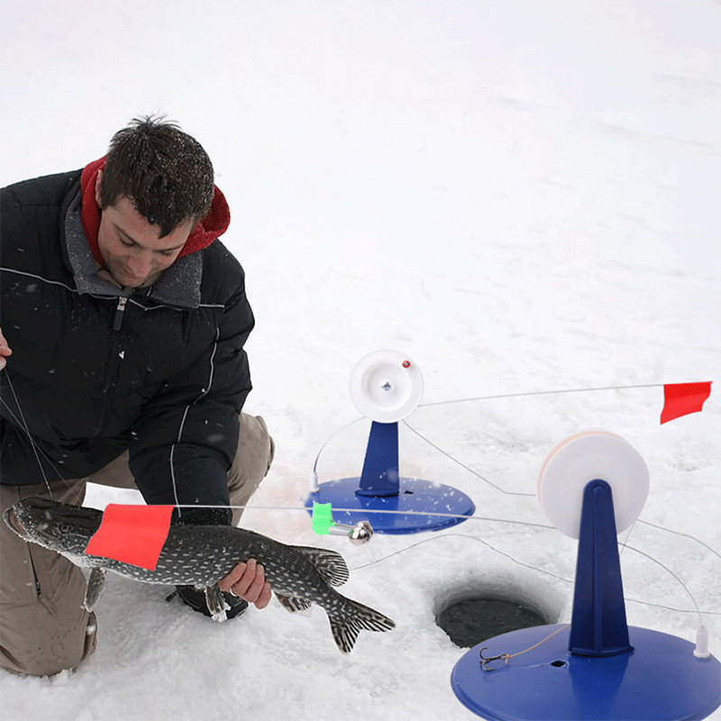 Fishing Rod Ice - อุปกรณ์ตกปลาน้ำแข็งแบบพกพาสำหรับฤดูหนาว พร้อมธงเตือน 1 ชุด