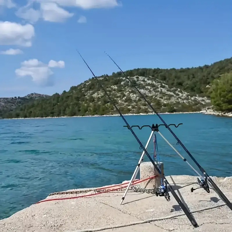 Fishing Rod Telescopic - ขาตั้งคันเบ็ดตกปลา 1 ชิ้น ทำจากอลูมิเนียมอัลลอยด์ แบบเสียบลงดิน รูปทรงสามเหลี่ยม