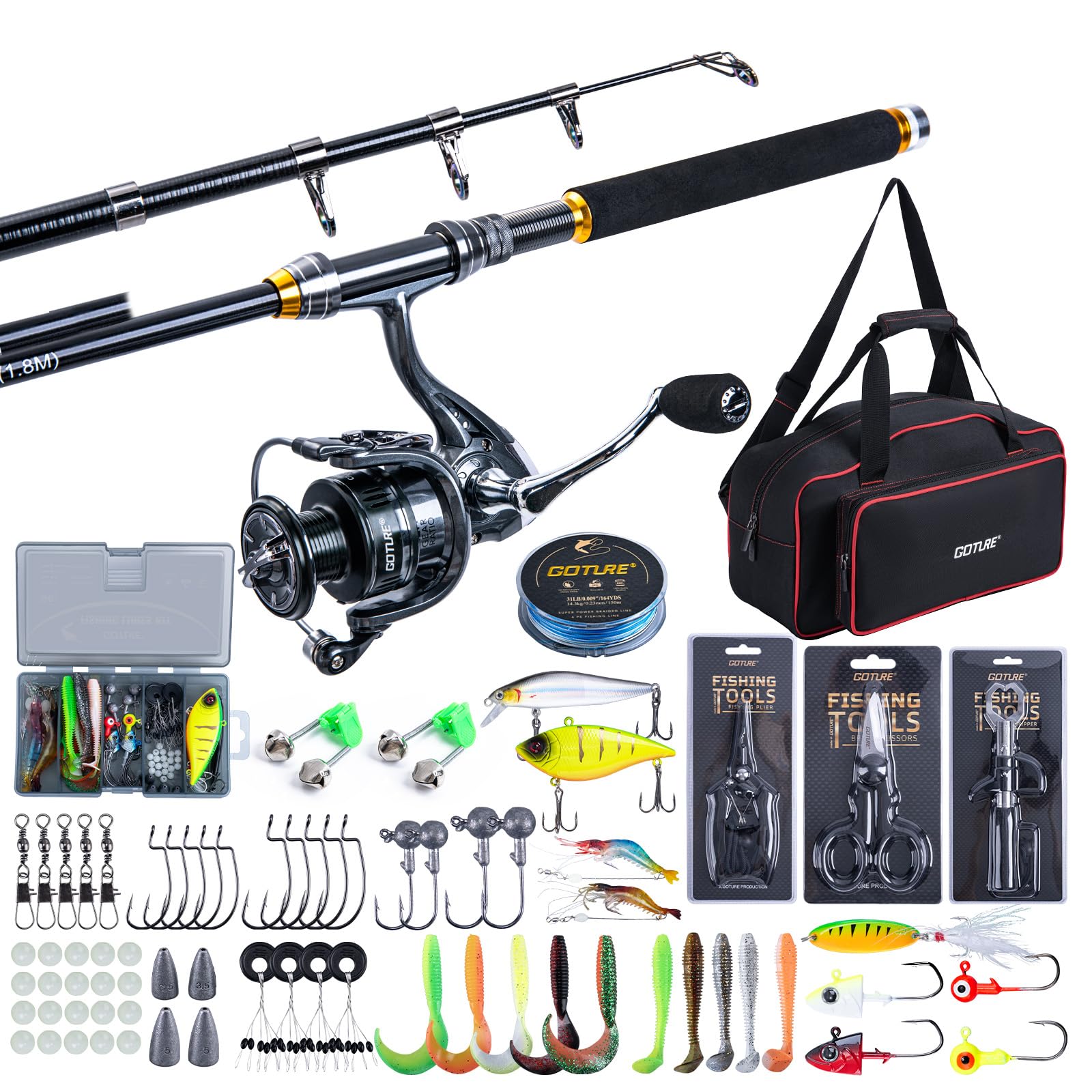 Fishing Rod Combo - ชุดคันเบ็ดตกปลาแบบยืดหดได้ Goture พร้อมรอก 1.8ม.-2.7ม. คันเบ็ดแบบยืดหดได้ รอกสปินนิ่ง